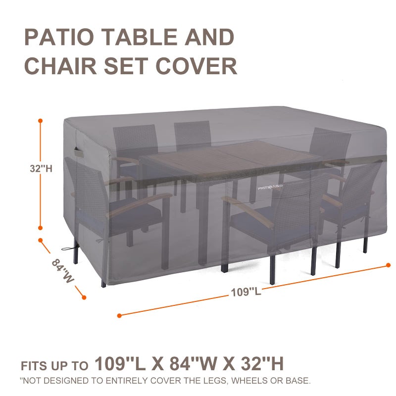 PATIOASIS Patio Table Covers Waterproof Rectangular  Hickory Patio Furniture Covers Gray 109''L x 84''W x 32''H Rectangle Outdoor Lawn Table and 7-9 Chairs Covers All Weather Proof - Image 3